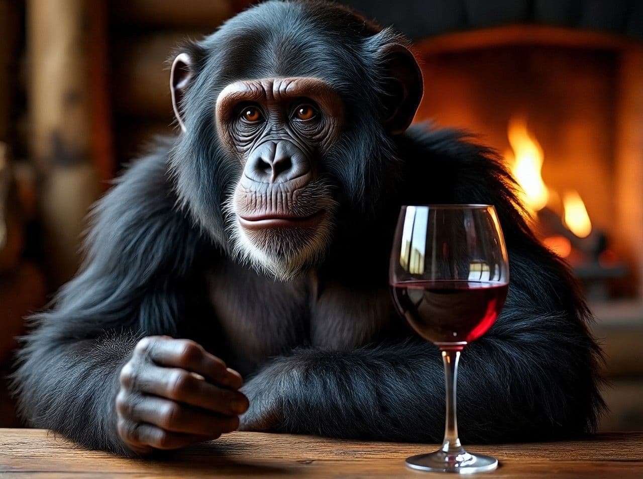 Chimpancé y vino