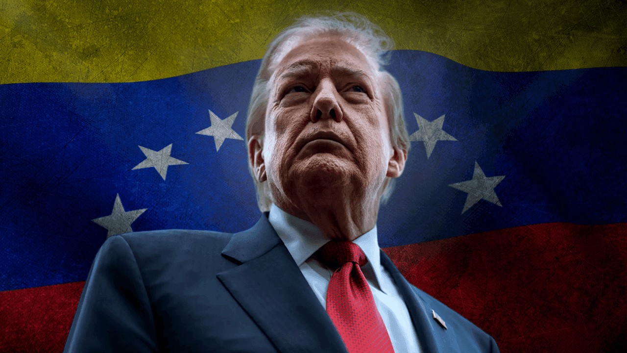 Trump con la bandera de Venezuela de fondo Trump con la bandera de Venezuela de fondo