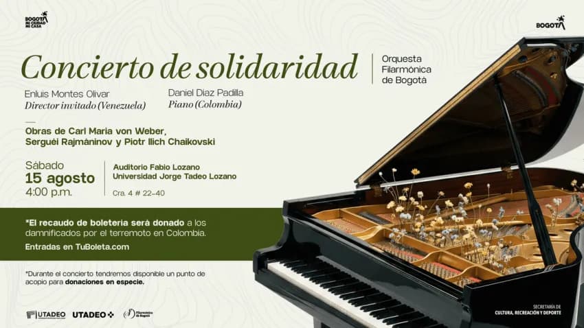 La Filarmónica de Bogotá ofrecerá un concierto con el fin de reunir fondos para las víctimas del terremoto La Filarmónica de Bogotá ofrecerá un concierto con el fin de reunir fondos para las víctimas del terremoto