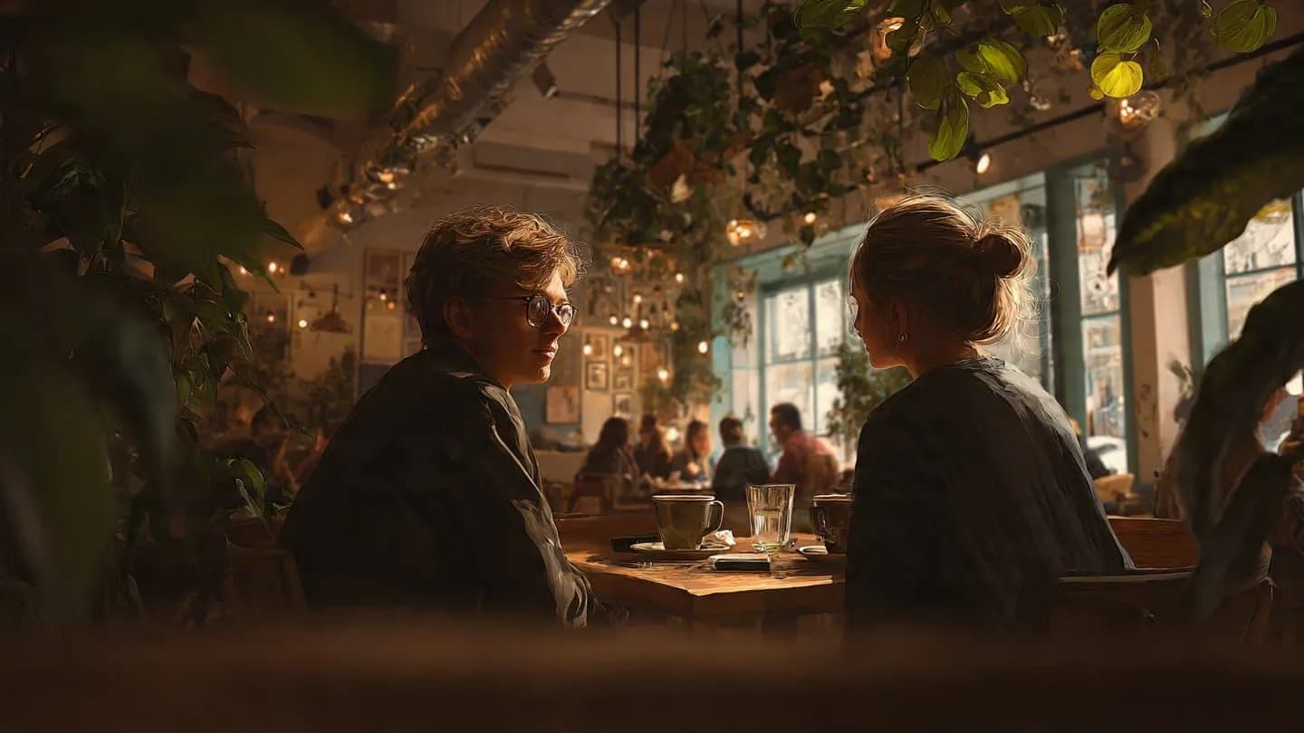 Conversación en un caffe. Conversación en un caffe.