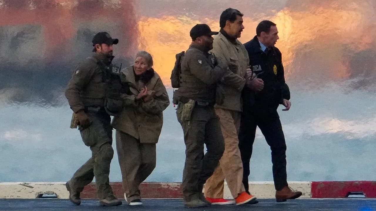 Cilia Flores camina con Nicolás Maduro, sujetados por agentes de la DEA. Foto: Reuters. Cilia Flores camina con Nicolás Maduro, sujetados por agentes de la DEA. Foto: Reuters.