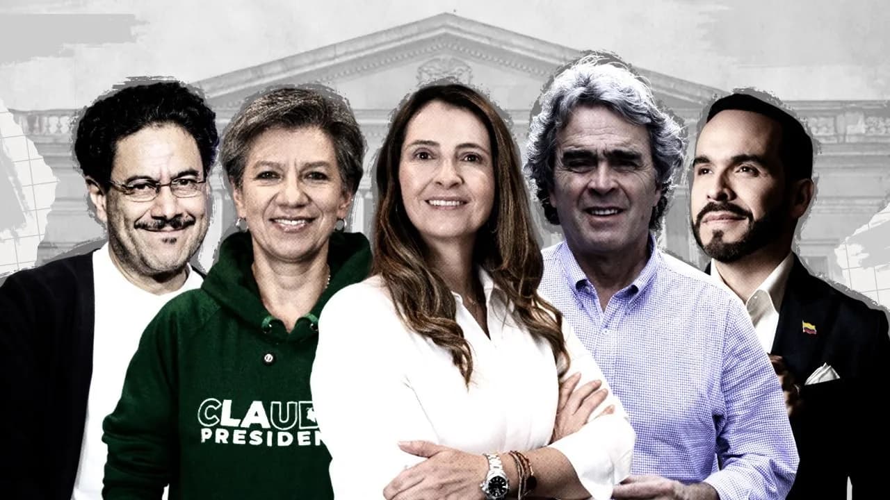 Iván Cepeda, Claudia López, Paloma Valencia, Sergio Fajardo y Abelardo De la Espriella, candidatos presidenciales. Fotoilustración: Yamith Mariño. Iván Cepeda, Claudia López, Paloma Valencia, Sergio Fajardo y Abelardo De la Espriella, candidatos presidenciales. Fotoilustración: Yamith Mariño.