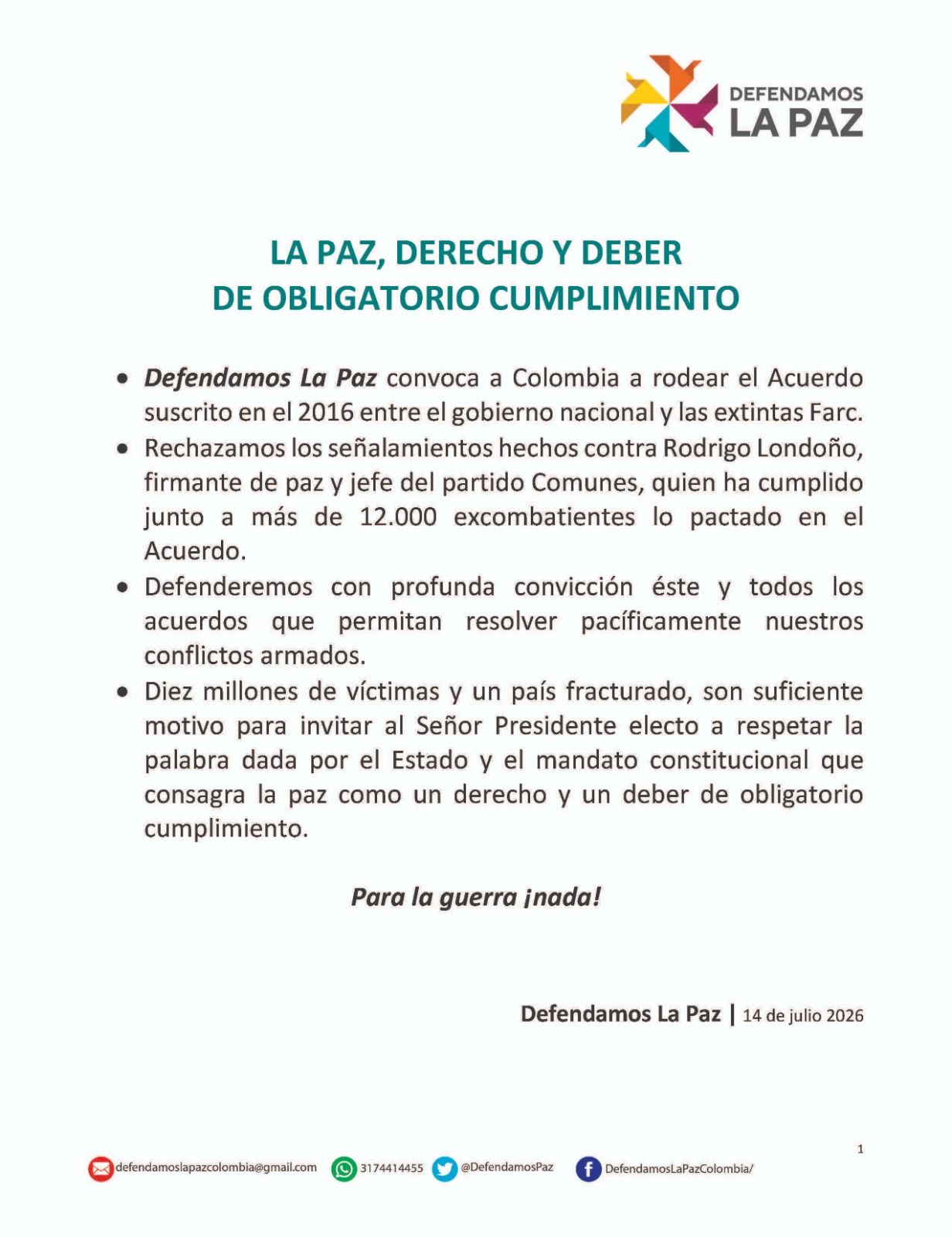 Defendamos la paz