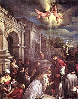 San Valentín bautizando a Santa Lucila