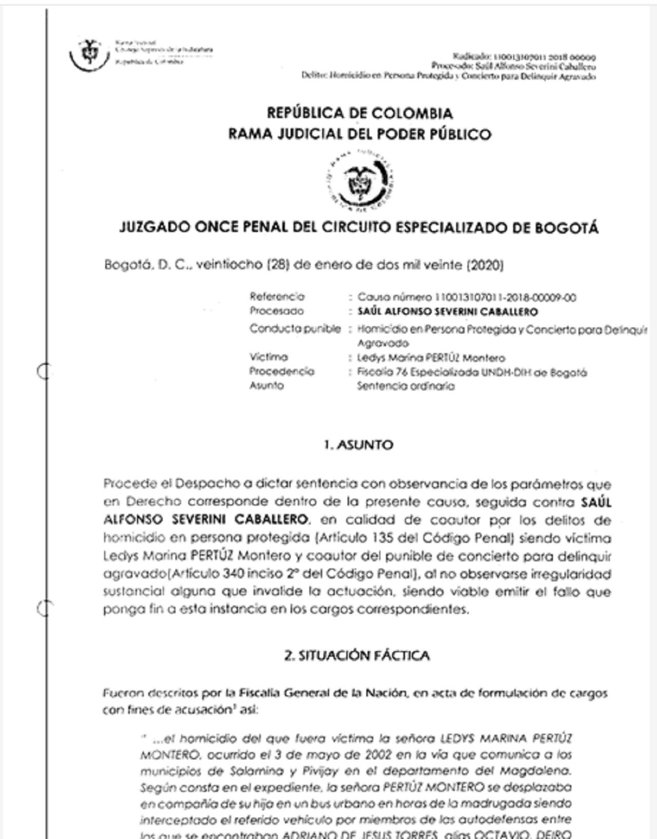 Condena a Saúl Severini