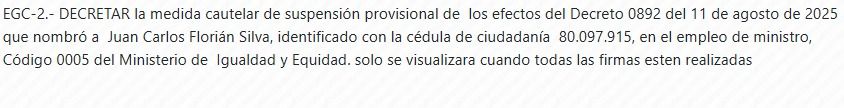 Tribunal sobre Juan Carlos Florián