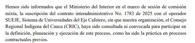 Carta del Cric a Petro 1