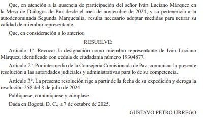 Resolución de Iván Márquez