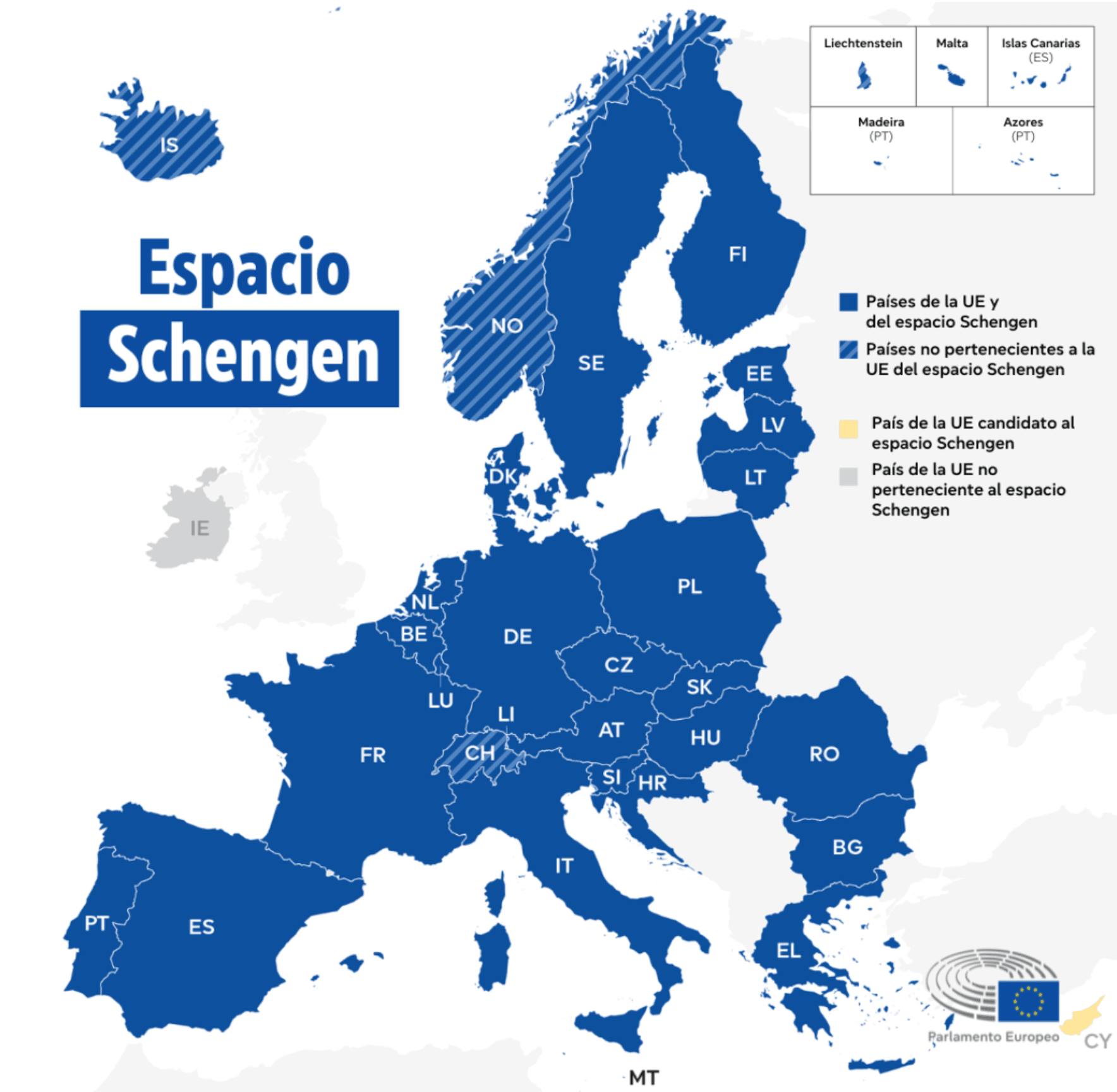 Mapa del espacio Schengen.