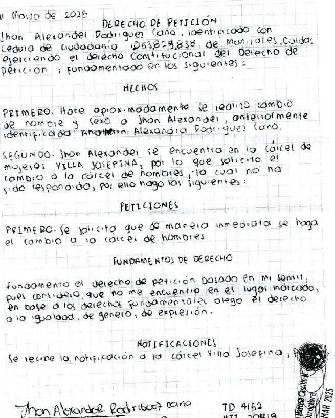 Derecho de petición cárcel mujer
