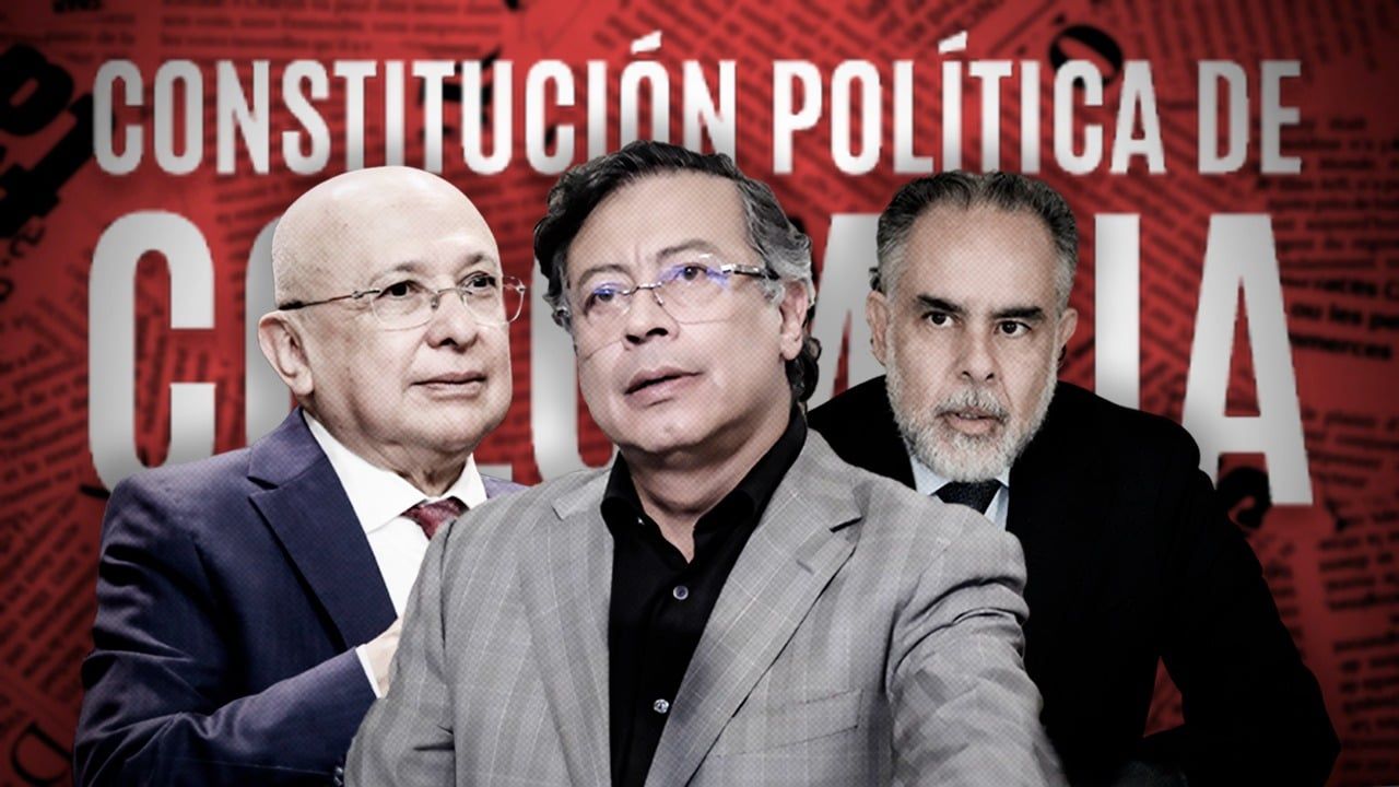 Eduardo Montealegre, ministro de Justicia; Gustavo Petro, presidente de la República; Armando Benedetti, ministro del Interior.
