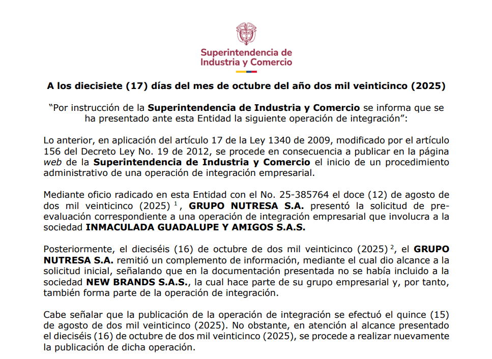 Nueva Solicitud de Nutresa y Mimo's ante la SIC