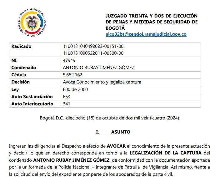 Legalización captura Antonio Rubay Jiménez