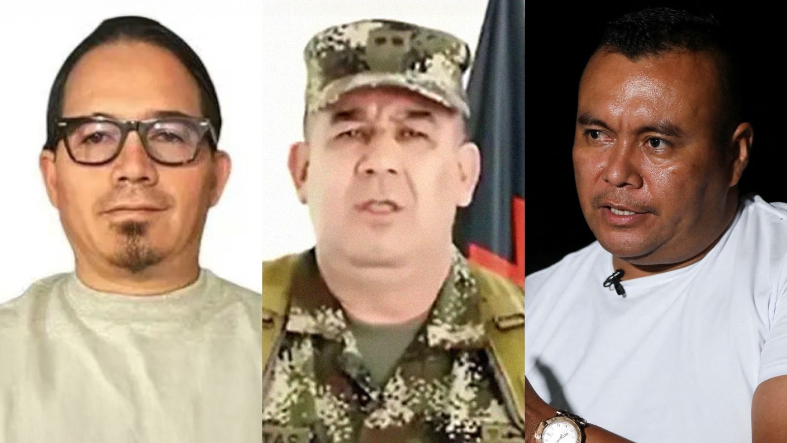 Wilmar Mejía, general Juan Miguel Huertas,  Alexander Díaz Mendoza, alias “Calarca”.