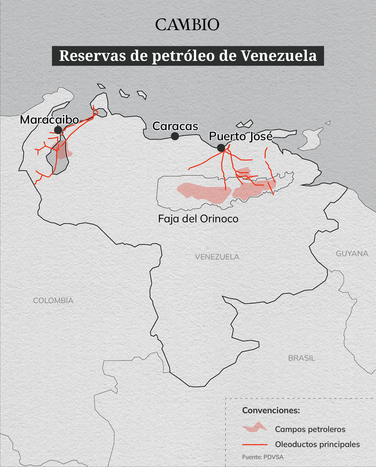 Mapa de reservas de petróleo en Venezuela