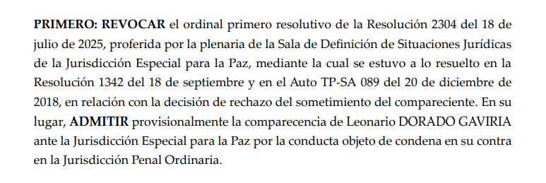 Decisión JEP José Dorado.