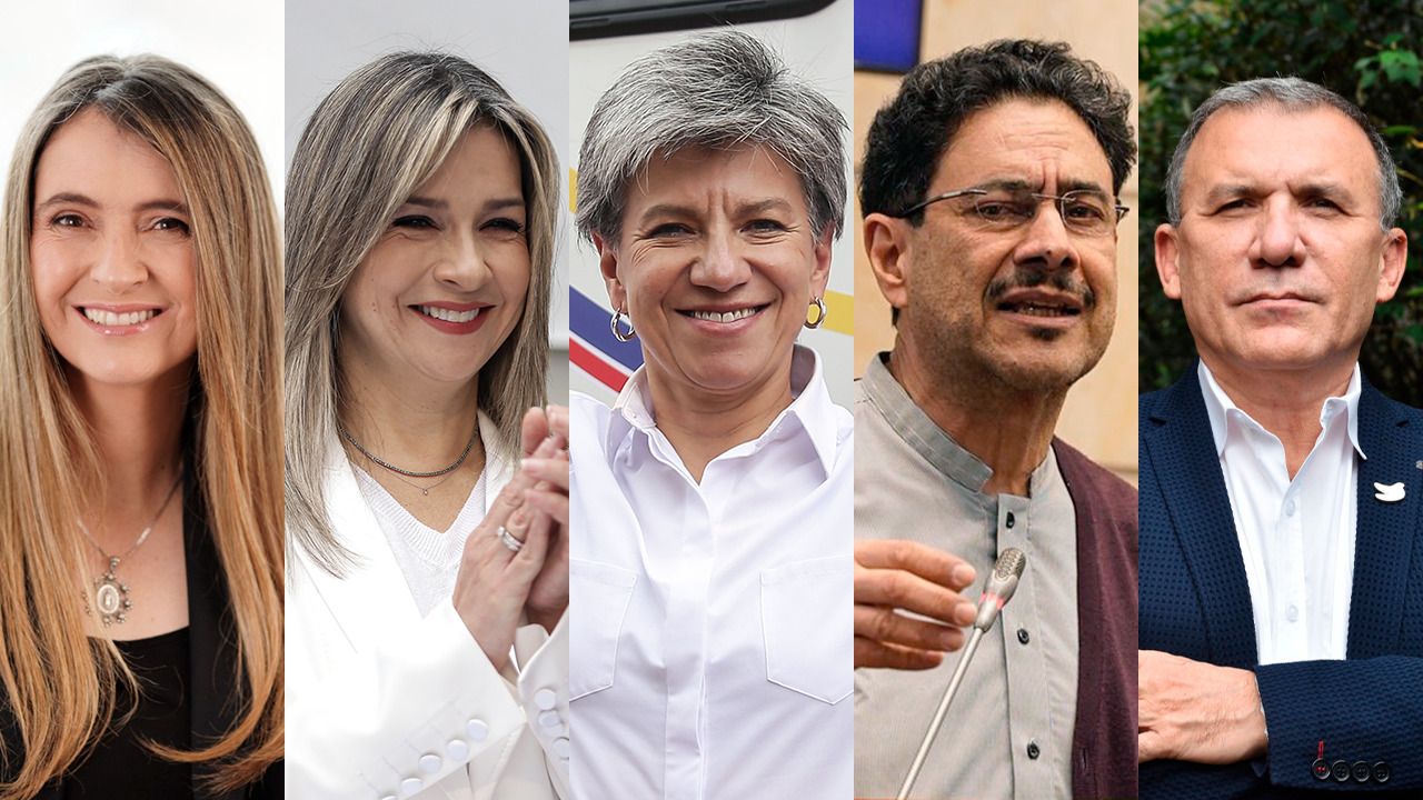 Paloma Valencia, Vicky Dávila, Claudia López, Iván Cepeda y Roy Barreras, aspirantes presidenciales. Fotos: Colprensa.