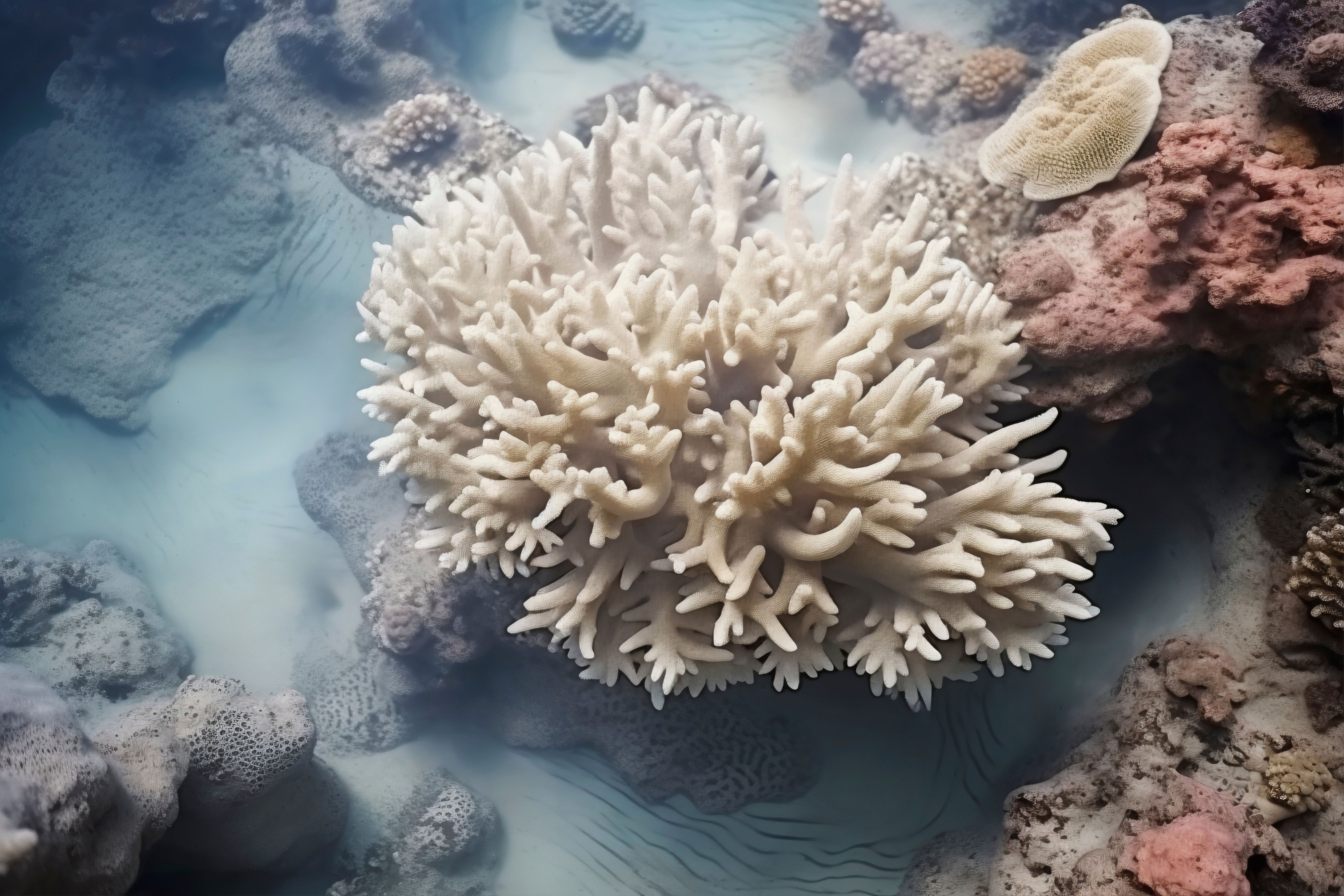 Coral afectado por estrés térmico extremo