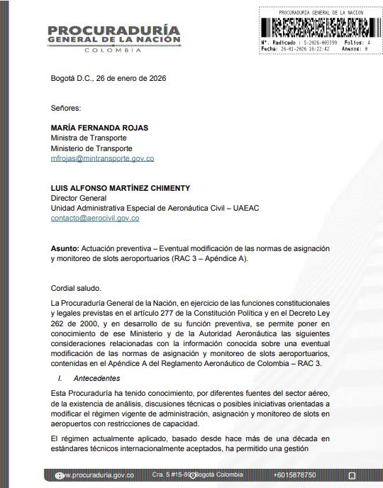 Oficio procuraduría a la Aeronáutica