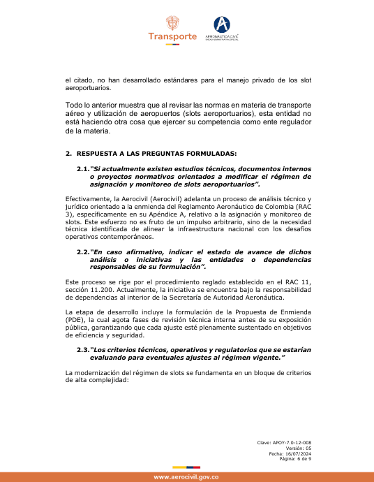 Memorando interno de la Aeronáutica Civil