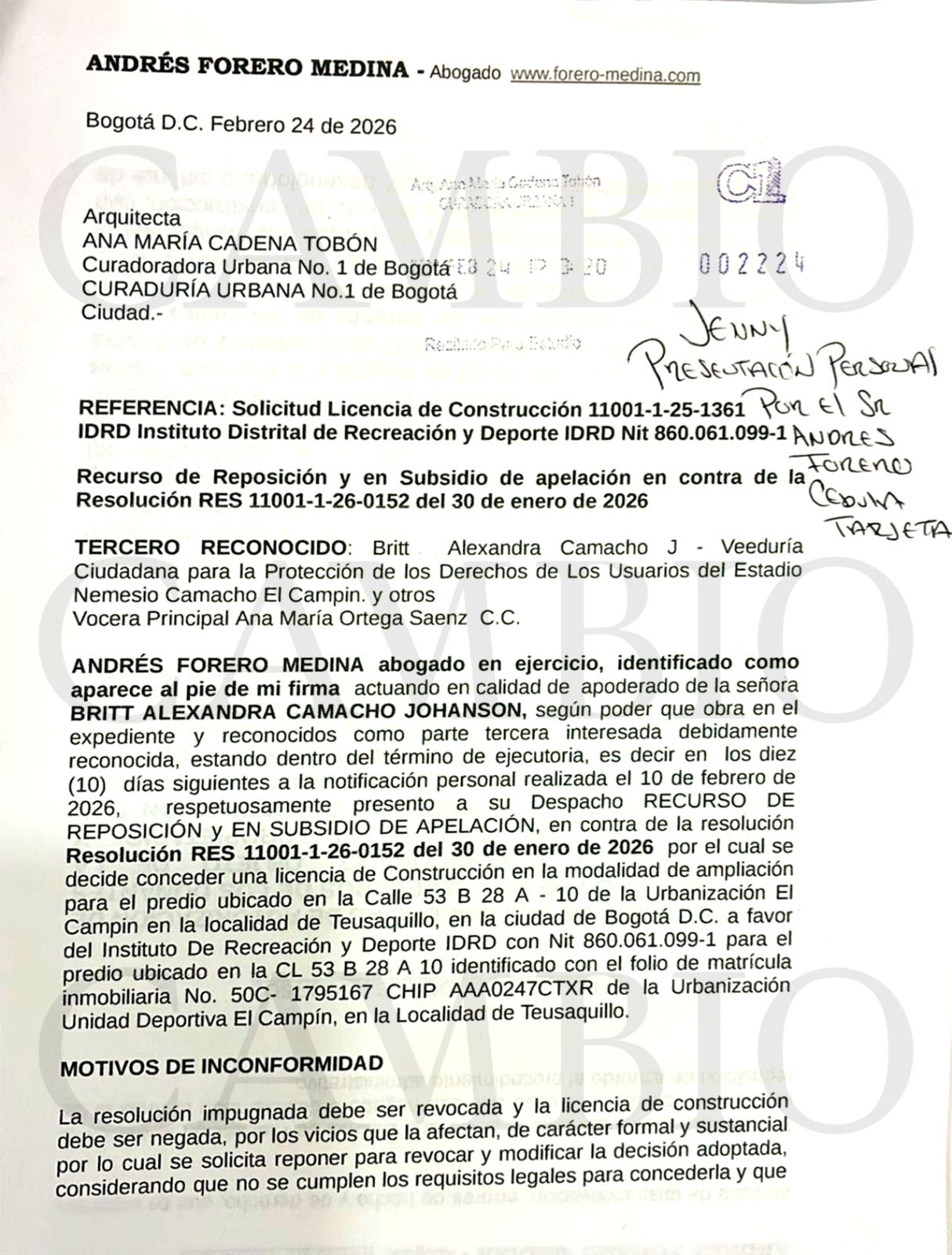Documento apelación y reposición estadio