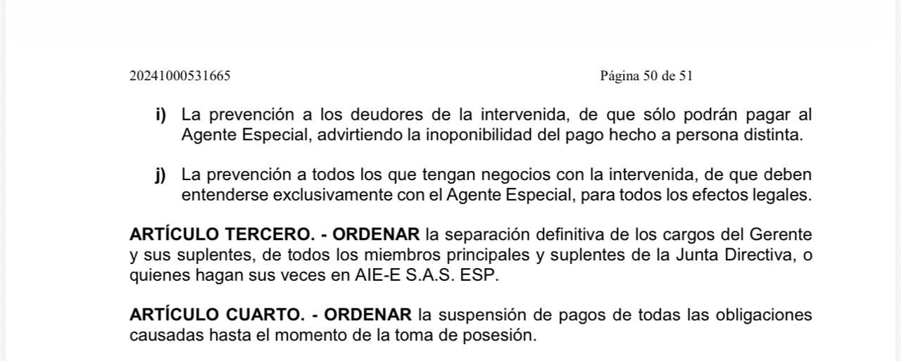 Resolución de intervención de Air-e