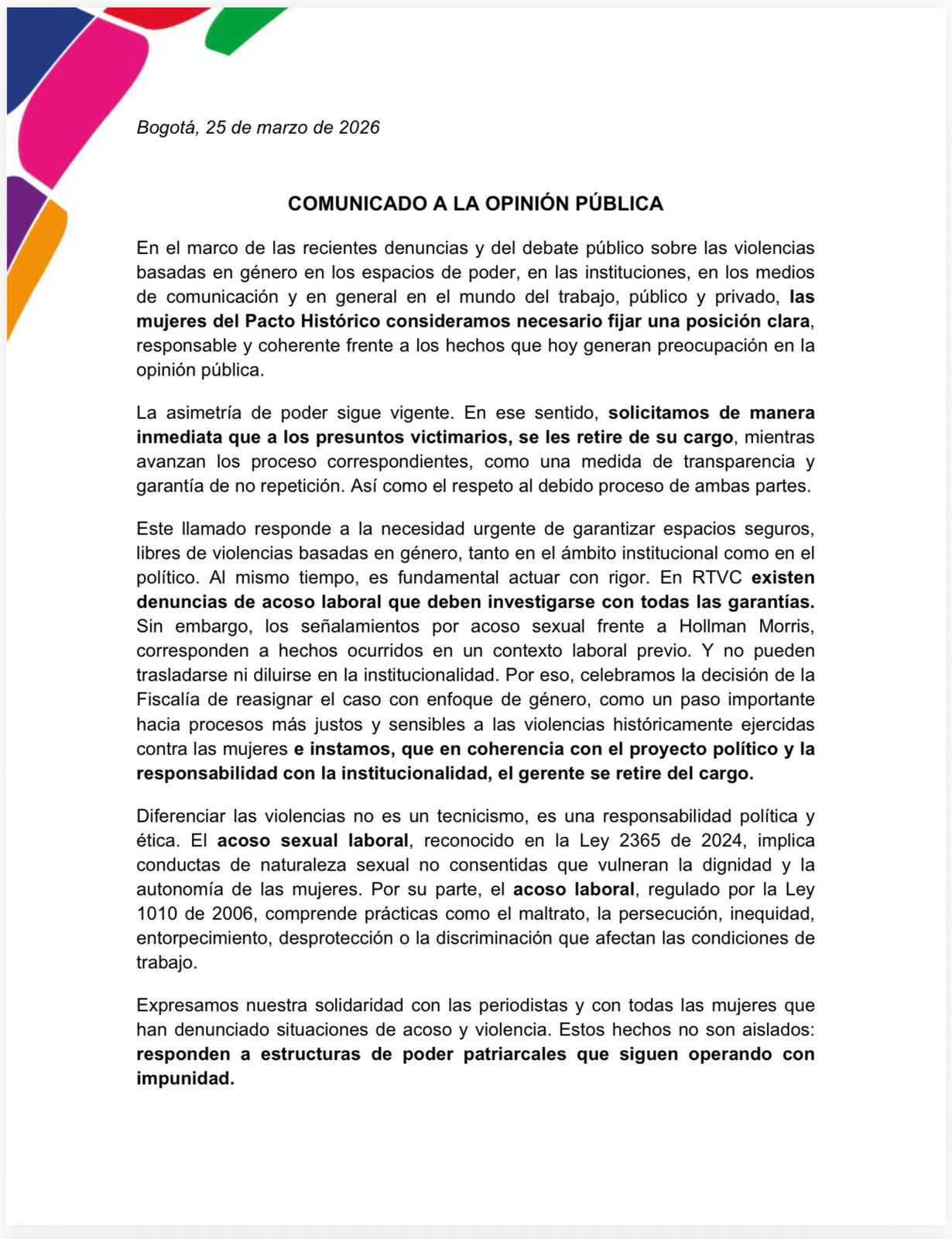 Comunicado mujeres Pacto Histórico 1
