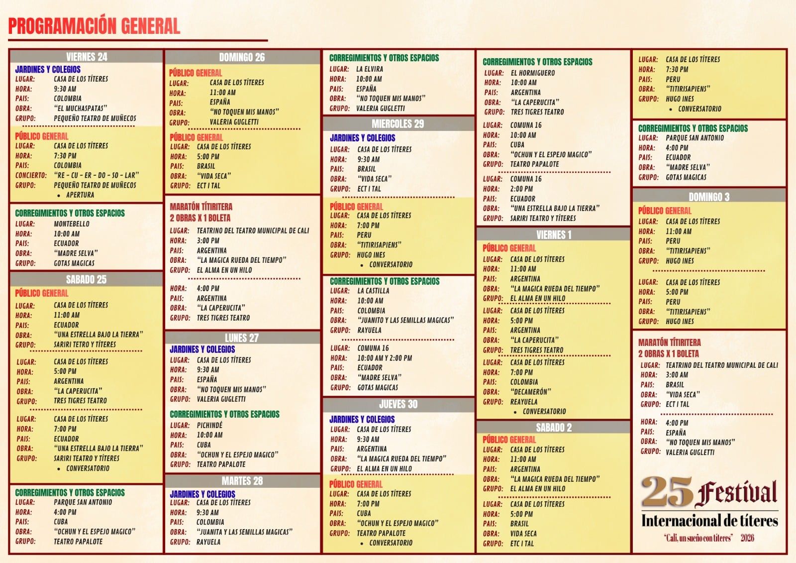 Programación de la edición número 25 del Festival Internacional de Títeres