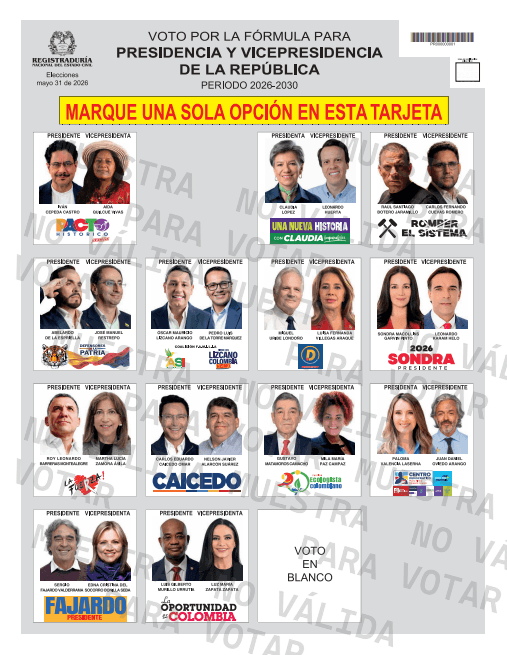 Candidatos presidenciales tarjeton